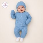 طقم مواليد صوف خفيف _ أزرق فاتح _