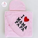 ⁦منشفة بغطاء رأس – I ♥ MAMA PAPA⁩ - الصورة ⁦3⁩