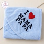 ⁦منشفة بغطاء رأس – I ♥ MAMA PAPA⁩ - الصورة ⁦2⁩
